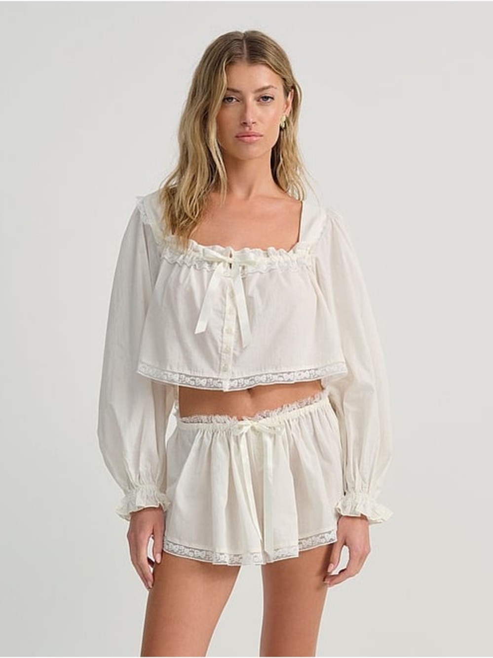 NWT (M) 2PC For Love and Lemons Venetia Sleep Top and Shorts - Vintage Cream